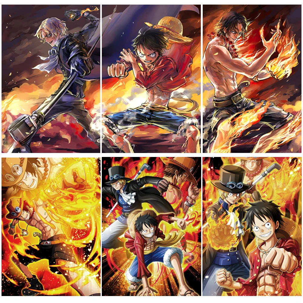 

One Piece Animation Art Poster And Prints Luffy,Sabo,ACE Brotherhood Wall Art Canvas Painting For Living Room Decor Unframed
