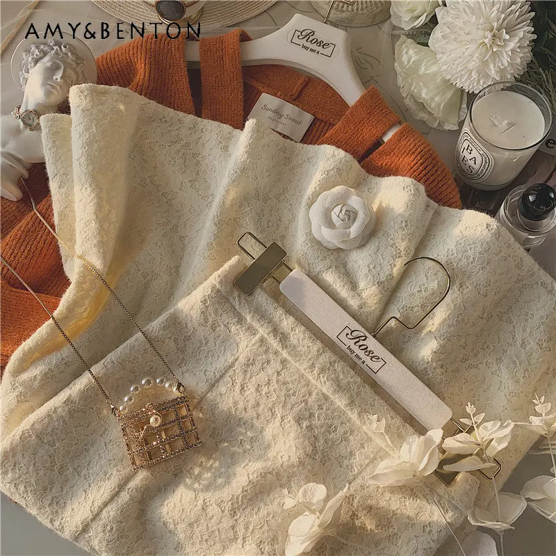 

Retro Lace High Waist Slimming Sheath Fishtail Skirt for Women Elegant Mid-length Skirt for Ladies New Fashion Solid Color Skirt