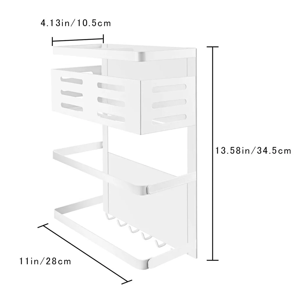 

Fridge Sundries Storage Shelf Salt Pepper Spice Rack with Toilet Paper Rod Organizer Washing Machine Refrigerator Basket