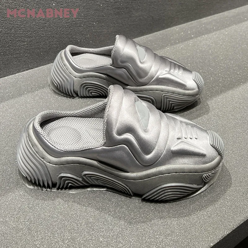 Heightening Thick Bottom Fashion Slippers New Niche Design Round Toe Casual Sports Shoes Technological Slippers Women's Slippers