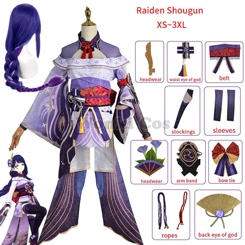 

Genshin Raiden Shogun Cosplay Costume Wig Game Genshin Impact Baal Shougun Cosplay Full Set Carnival Costumes