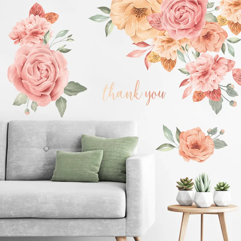 

2pcs/set PVC Wall Decal, Flower & Slogan Graphic Wall Sticker For Home, Background Wall Decoration And Beautification
