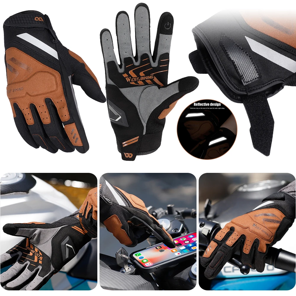 

WEST BIKING Windproof Gloves Full Finger Bicycle Gloves Touch Screen Motorcycle Driving Gloves Reflective Breathable for Outdoor