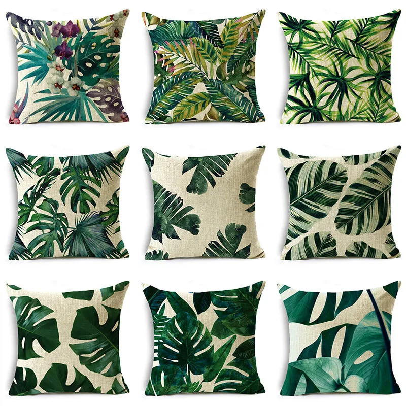 

Simple Ink Painting Botanical Tropical Plant Leaves Pattern Cushion Cover Linen Home Sofa Decor Pillowcase 40cm/45cm and 50cm