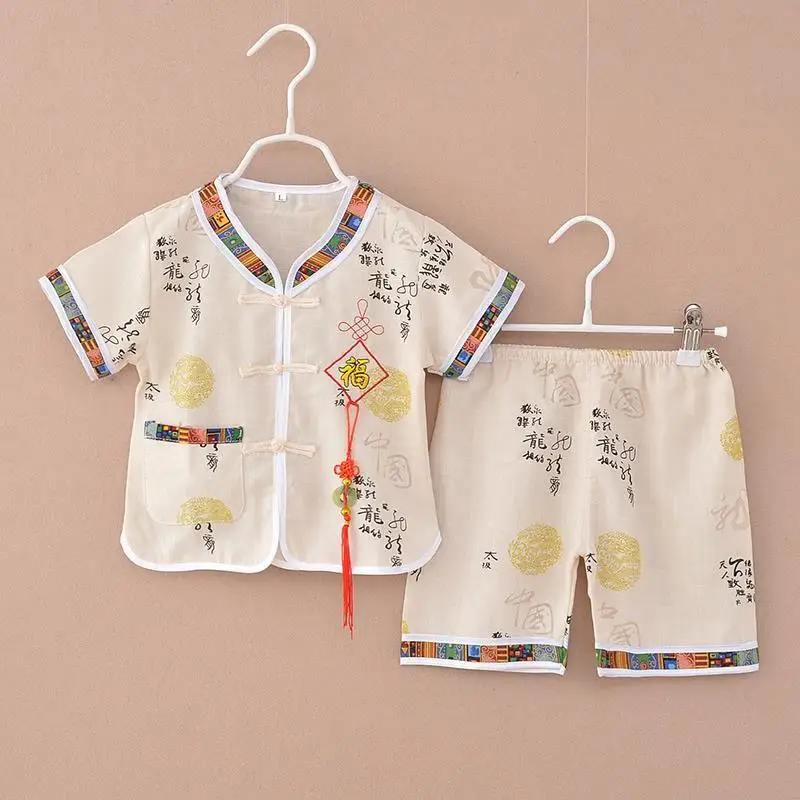

Children's Boys suit Chinese style children's clothing summer baby short-sleeved cotton and linen suit children's retro ethnic