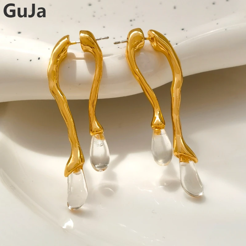 

Fashion Jewelry 925 Silver Needle Resin Teardrop Black Front Drop Earrings For Women Accessories 2023 Tren New Party Gift