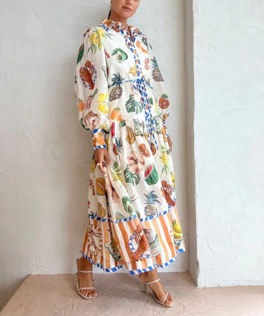 

Женское Хлопковое платье-миди с длинными рукавами-фонариками