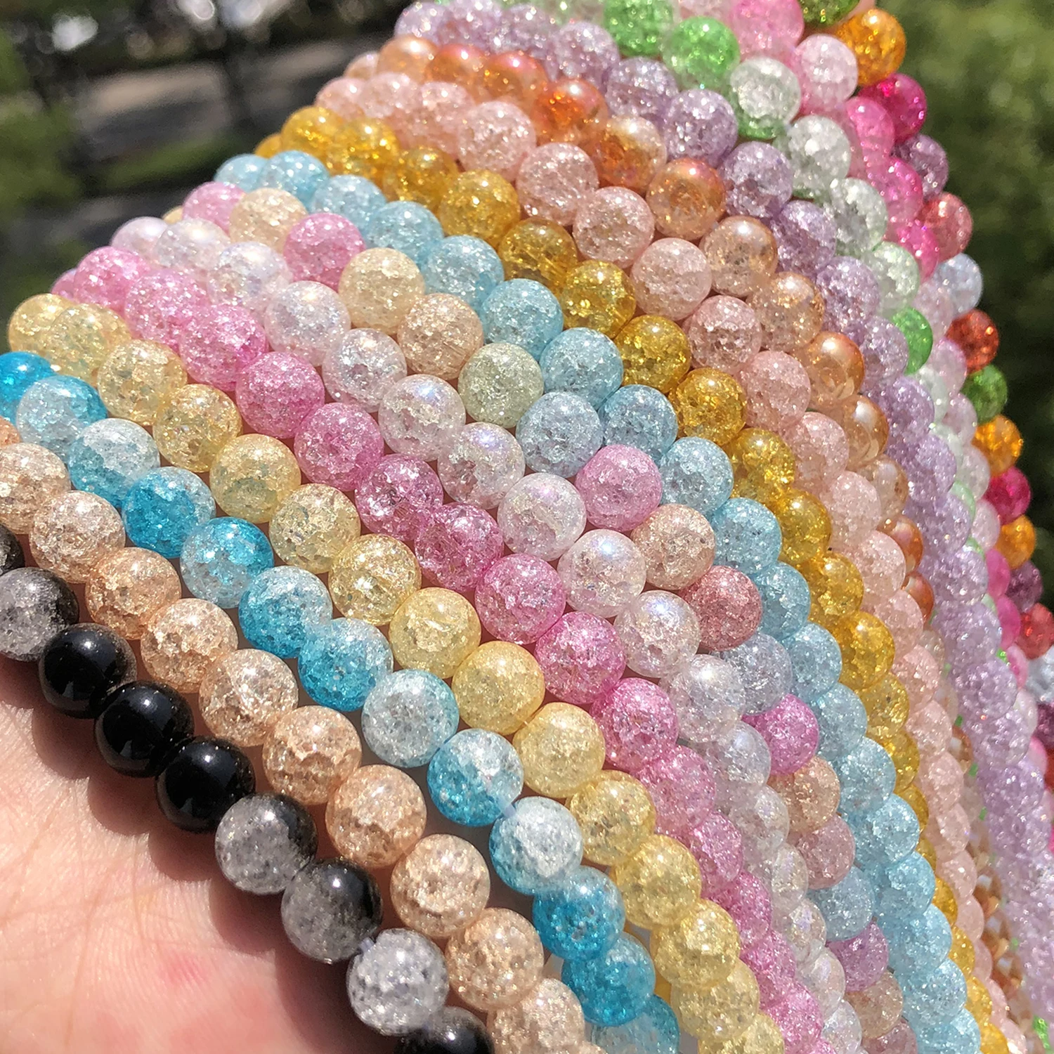 

White Snow Cracked Crystal Beads 6/8/10mm Multicolor Round Loose Quartz Crystal Beads for Jewelry Making DIY Bracelet 15inch