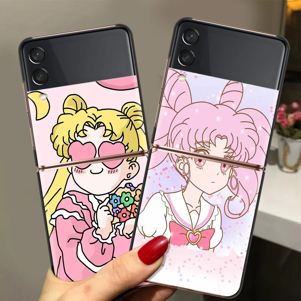 

Sailor Moon Lovely Hard PC Phone Case For Samsung Galaxy Z Flip Black Cover For Galaxy Z Flip 3 5G Foldable Shockproof Case Bag