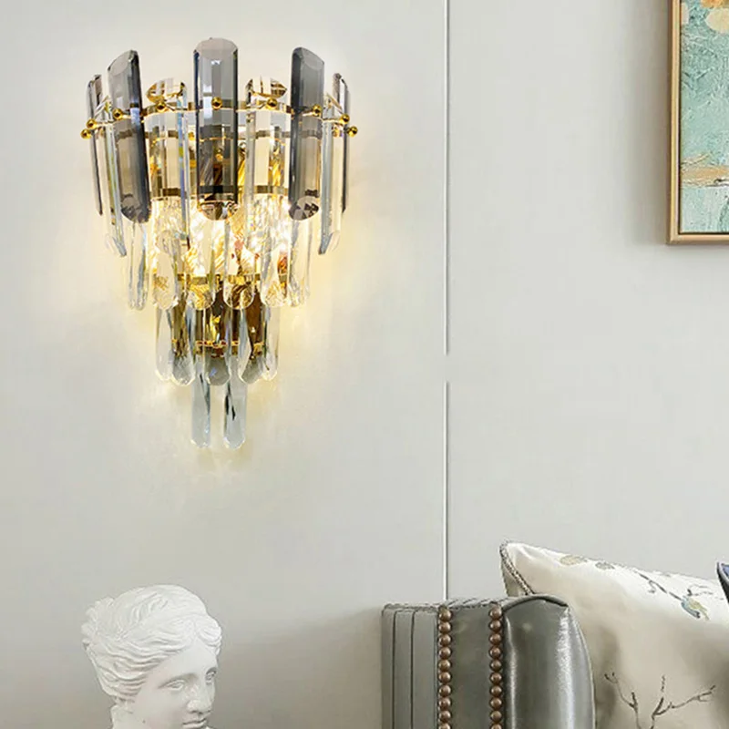 Modern Minimalist Light Luxury Crystal Glass Rod Wall Lamp Living Room Study Bedroom Decoration Lamp Led Home Indoor Lighting
