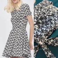 V-neck Wrapped Mini Dress Women's Black and White Dragonfly Plaid Printed 100% Cotton Short Sleeve Summer 2022 Lady Robe Sashes