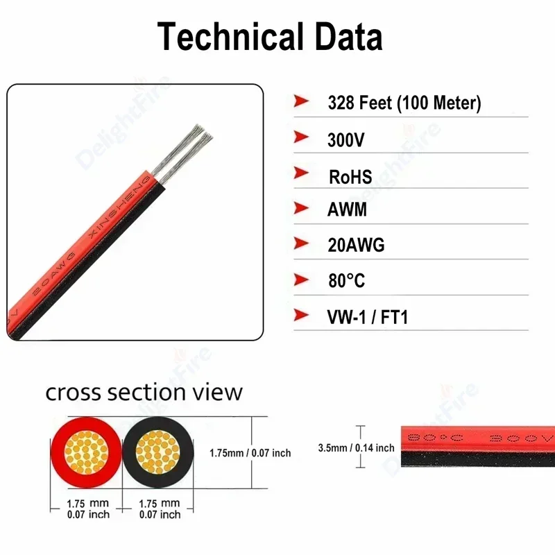 2pin Red Black 12V LED Strip Cable 22 20 18 AWG 2Core JST Extension Electrical Wire for Lamp Bulb Light Car Auto Battery Speaker