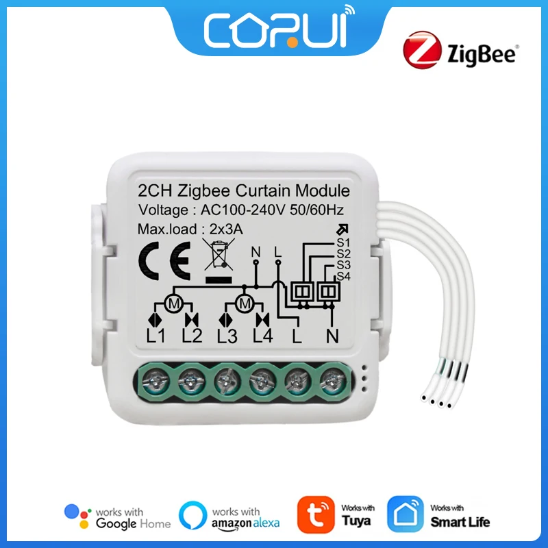 

CoRui Tuya Zigbee Curtain Switch Module Curtains Roller Blinds Shutter Breaker Timer Setting Function Support Alexa Voice Contro