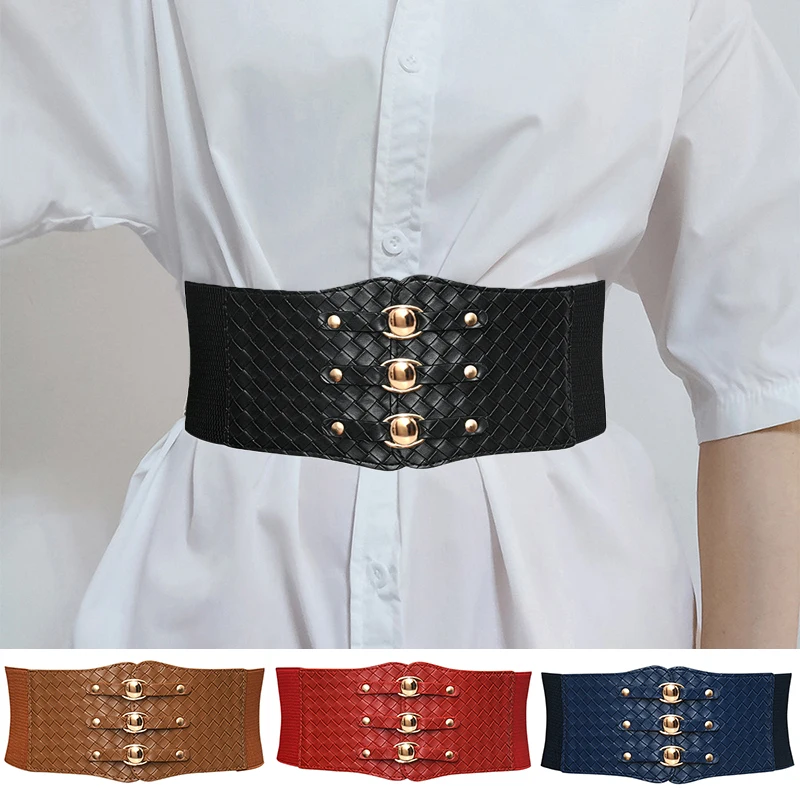 

PU Wide Corset Belts Leather Rivet Slimming Body Girdle 9.5cm Elastic Cummerbunds Dress Waistband Shirt Waistbelts Waist Belt