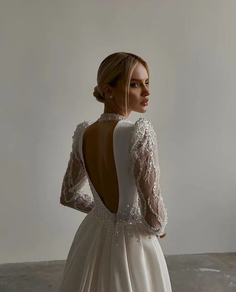 Женское свадебное платье-Русалка Lvory Прозрачное платье с жемчужинами и длинным