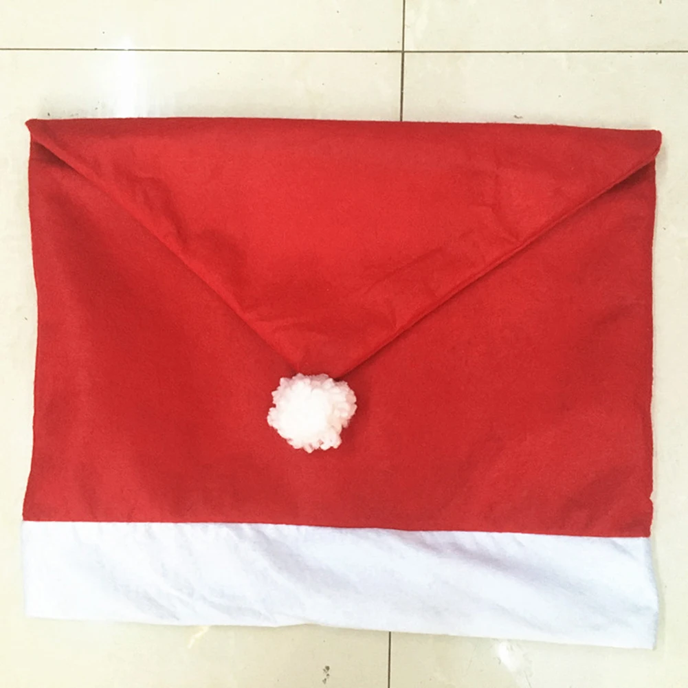 

Xmas Santa Hat Chair Back Cover Room Ornamental Non-Woven Art Desk Accessories