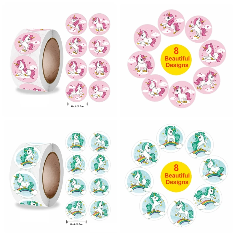 

50-500pcs Cartoon Animal Children Sticker Toy Game Cute Unicorn Reward Stickers for Kids Gift Packing Sealing Thank You Labels