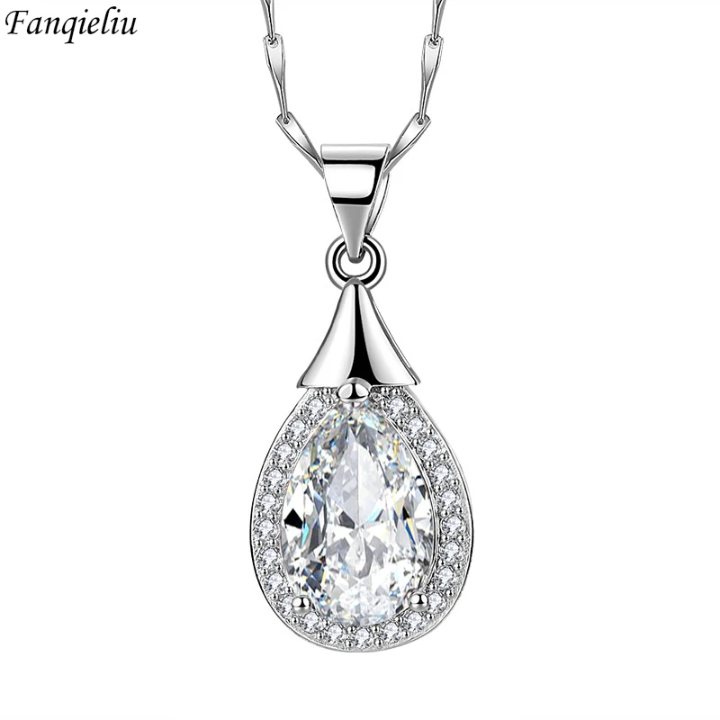 

Fanqieliu S925 Stamp Silver Color Round Crystal Pendant Necklace For Woman Trendy Luxury Jewelry Girl Gift New FQL21269
