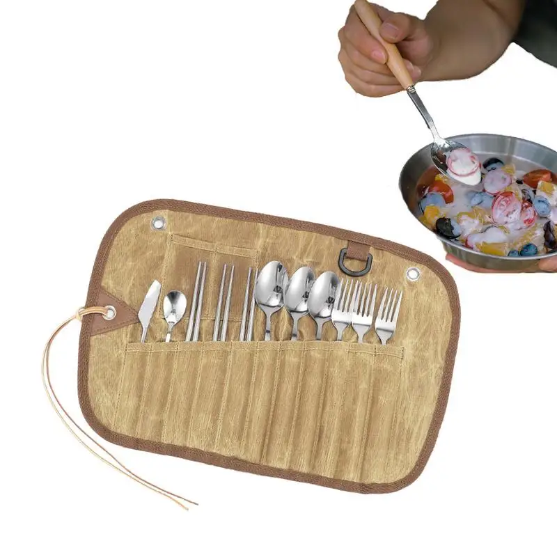 

Outdoor Cutlery Storage Bag Camping Barbecue 3 People Tableware Stainless Steel Spoon Chopsticks Fork Picnic Organizer Package