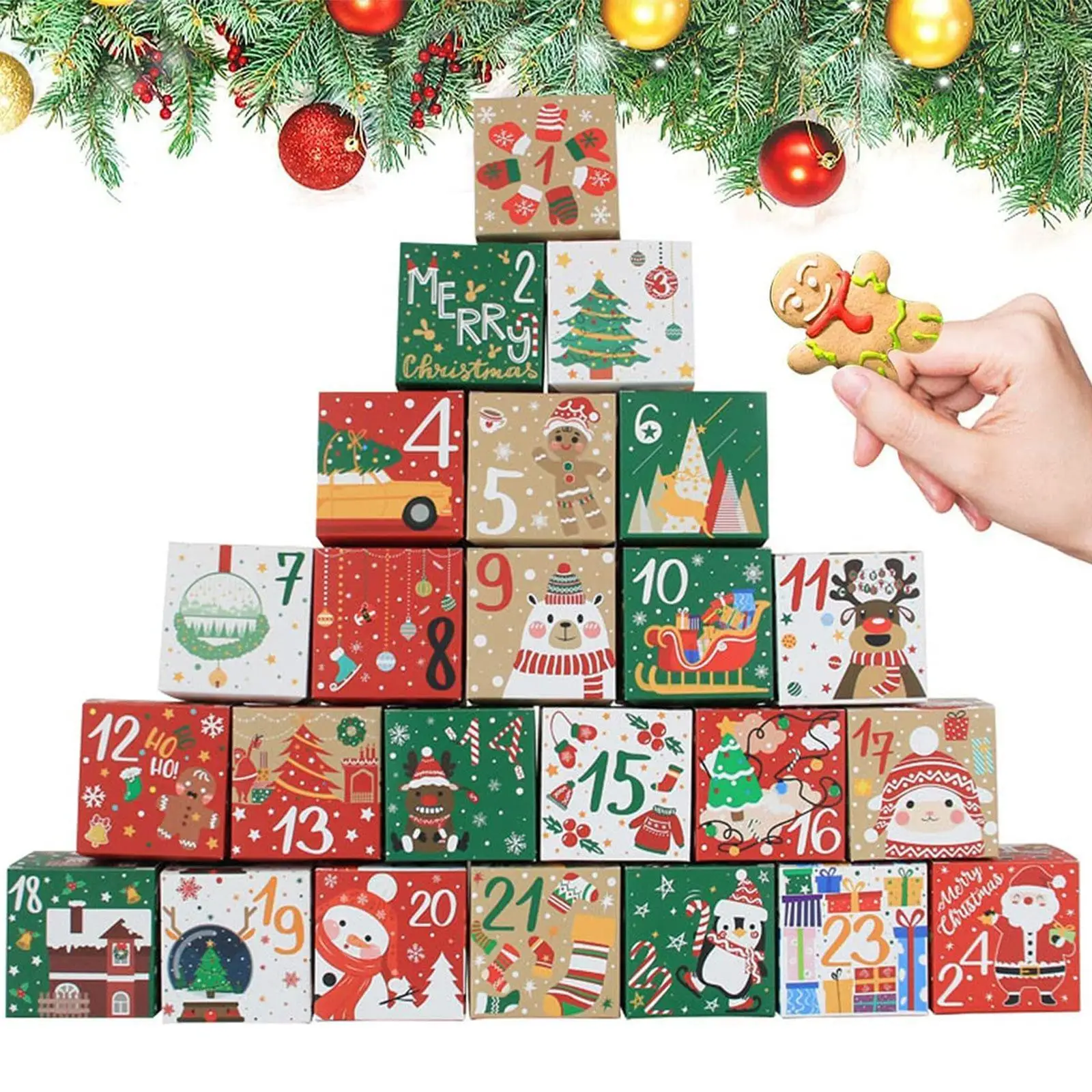 

24Pcs Christmas Advent Calendar Gift Box Kraft Paper Candy Cookies Box Kids New Year Party Gift Favors Navidad 2023 Xmas Decor