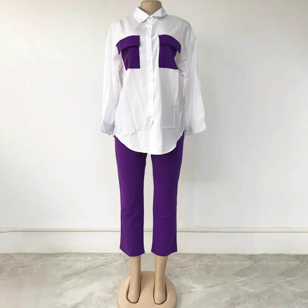

Loose Ninth Pants Colors Matching Lapel Fall Blouse Trousers Suit for Vacation
