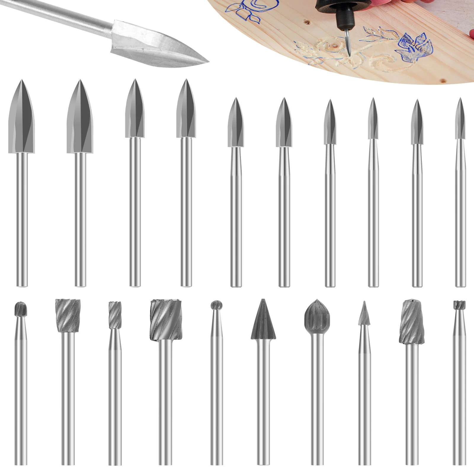 

20Pcs Carving Drill Bit High Speed Steel Engraving Drill Bit with 1/8 Inch Shank Sharp Wear Resistant Milling Burrs Drill Bit