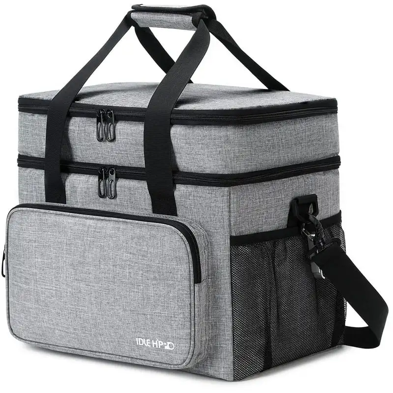 

Bag 60-Can Soft Sided Coolers, Double Deck Insulated Camping Cooler Gray