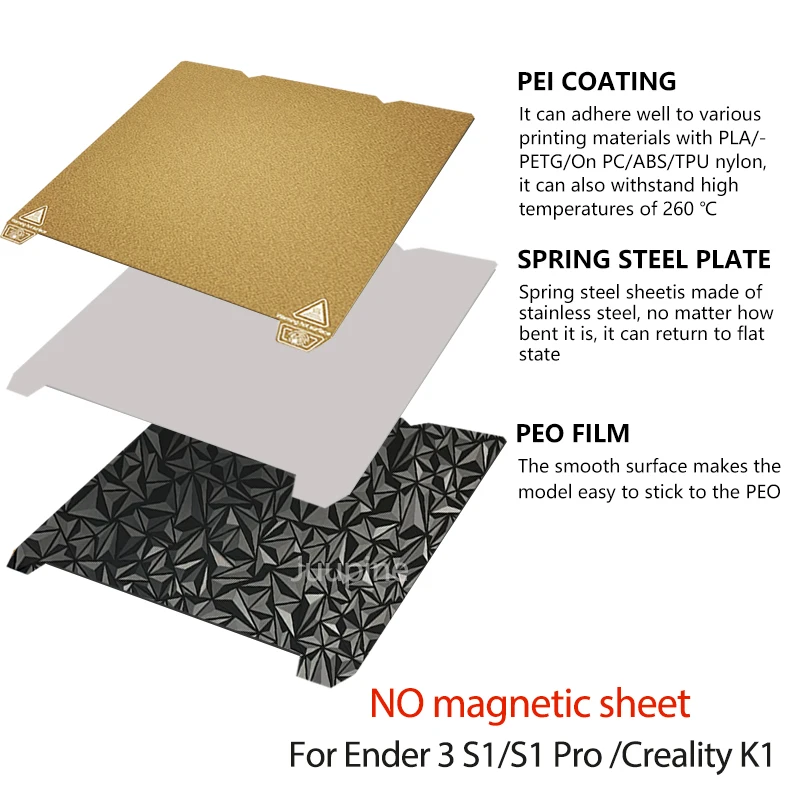 

Upgrade Bed New PEO+PEI Sheet Double Side Heat Bed 235*235mm PEI Magnetic Base Build Plate For Ender 3 S1/S1 Pro For Creality K1