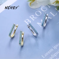 nehzy silver plating 2022 new womens fashion jewelry high quality blue cubic zirconia geometry oval earrings