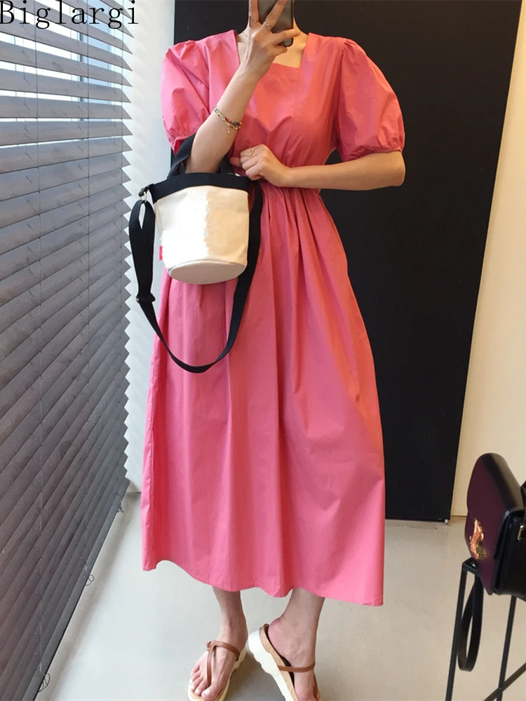 

Платье женское с квадратным вырезом и пышными рукавами, модное офисное повседневное элегантное шикарное, в Корейском стиле, на лето, 2022