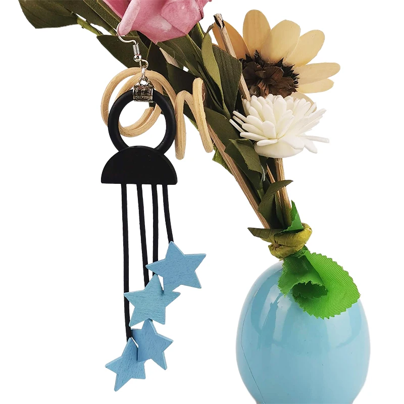 НОВЫЕ геометрические серьги в этническом ретро-стиле с синей звездой и кисточкой