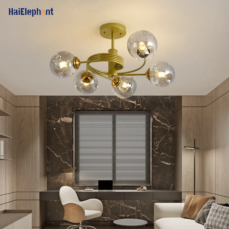 

Nordic E27 Chandeliers Lights With Grey/Gold Glass Lampshade For Living Room Dining Bar Stairs Bedroom Indoor Deco Lighting
