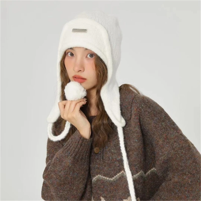 

Lace Up Hat Winter Caps Thicken Beanie Hat Breathable Women Hats Headwear Knitted Hat Adult Unisex Outdoor Sports Hats