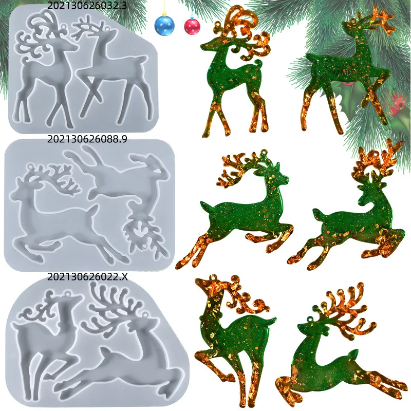 

New Product Hot Selling DIY Crystal Epoxy Mold Christmas Series Christmas Elk Keychain Jewelry New Years Iisting Silicone Mold