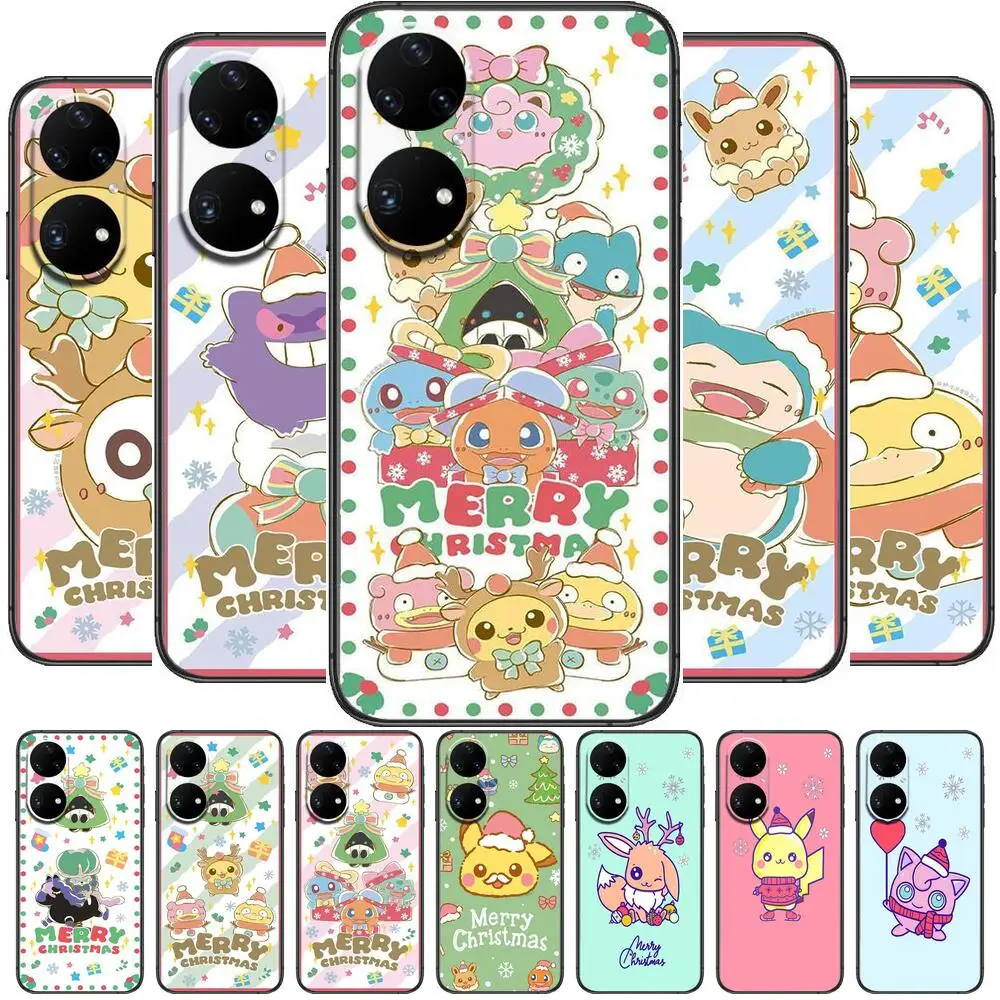 

Merry Christmas Pokemon Phone Case For Huawei p50 P40 p30 P20 10 9 8 Lite E Pro Plus Black Etui Coque Painting Hoesjes comic fas