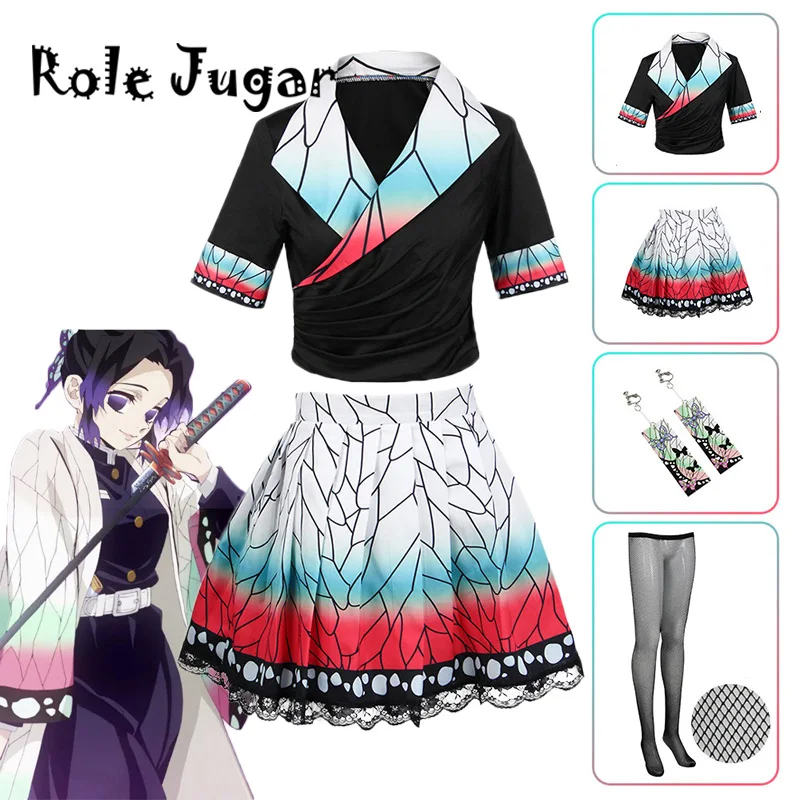 

Аниме Demon Slayer Kimetsu no Yaiba Kochou Shinobu костюм для косплея женское кимоно униформа для Хэллоуина Рождественская Вечеринка Одежда C95D52