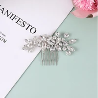 fashion rhinestone flower bridal hair comb for girls trendy chinese style leaf plate hair insert comb rhinestone jewelry