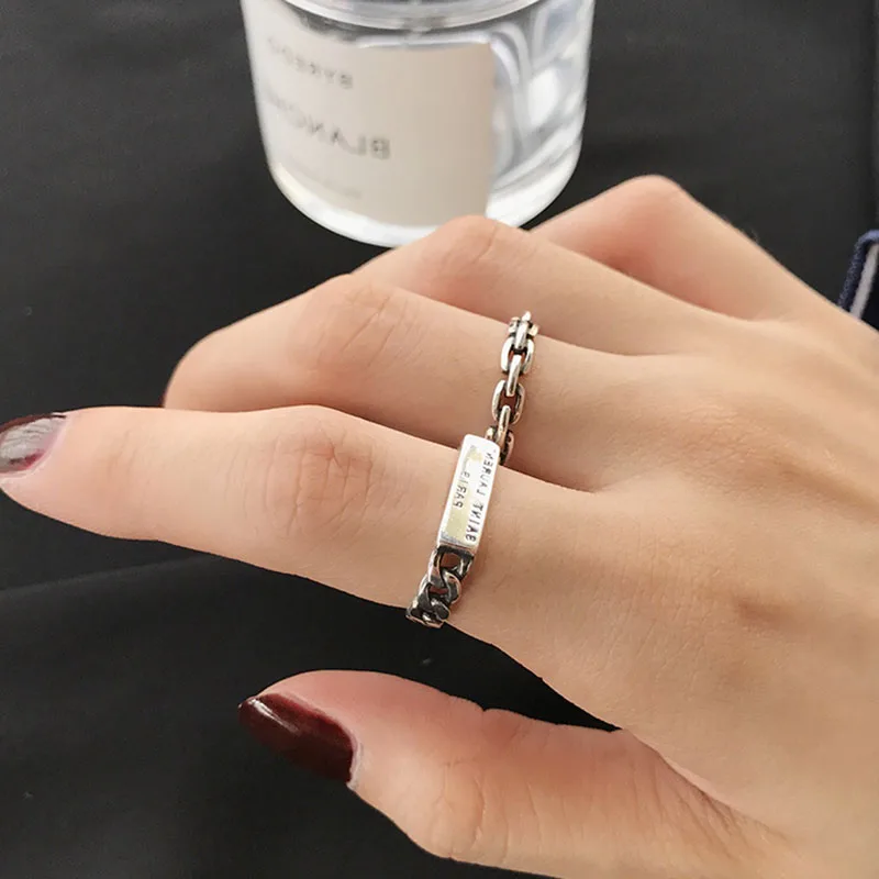 

Korean Fashion Silver Color English Letter Rings for Women Opening Adjustable Twist Chain Index Finger Ring Vintage Jewelry 2023