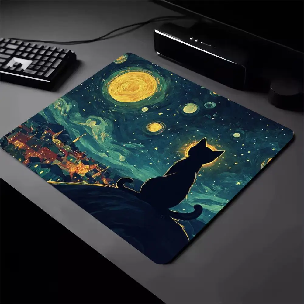 Фото Коврик для мыши Starry Night Cat, игровой настольный коврик, новый квадратный 40*45 см, игровые офисные аксессуары, коврик для мыши, резиновый коврик для ПК, клавиатура, настольные коврики №3
