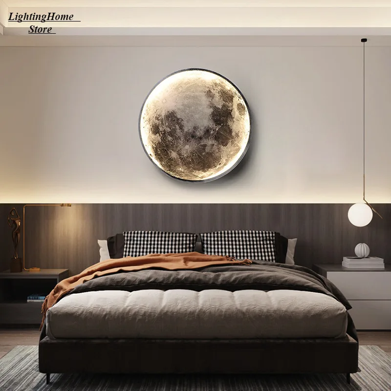 

Moon wall lamp bedroom bedside lamp APP remote control luxury mural living room background wall decorative lamp Nordic room lamp