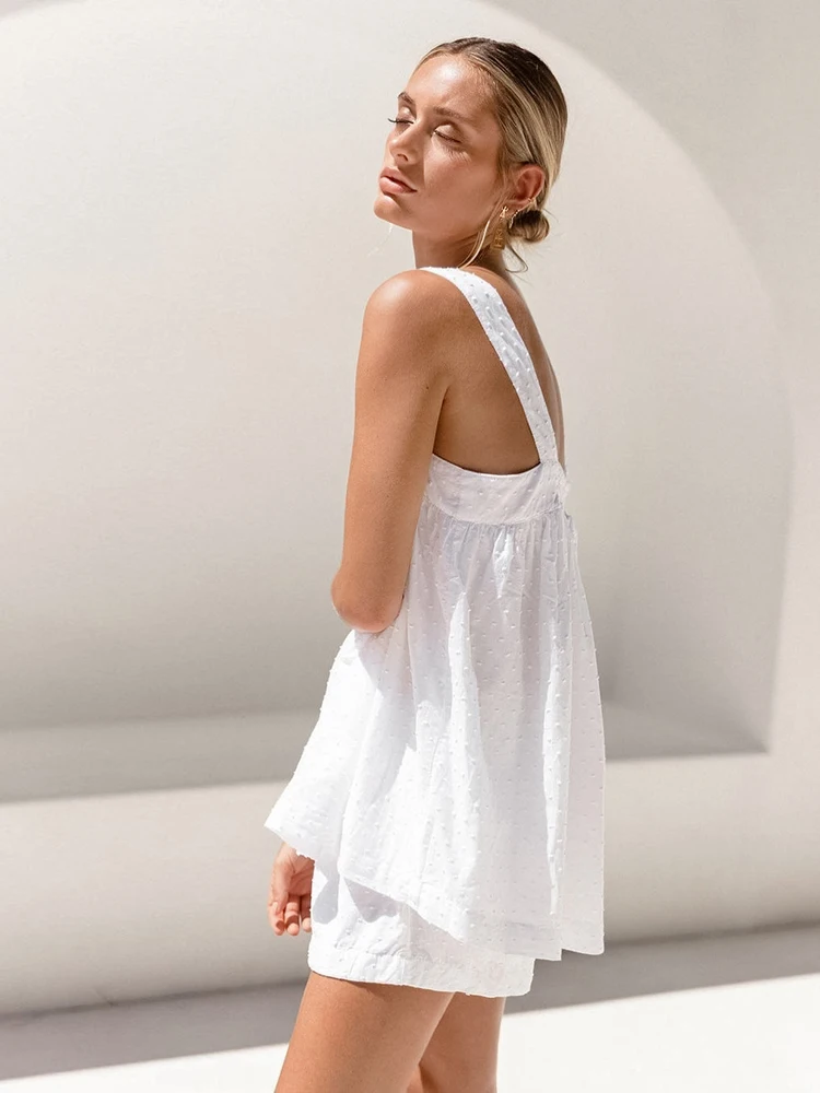 Restve Casual Pajamas Womens Cotton 2 Piece Set White Tank Top Sleeveless Loose Female Home Suits With Shorts Solid Autumn 2022