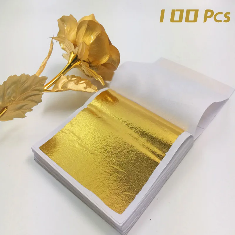 

100/200 Sheets Imitation Gold Silver Foil Paper Leaf Gilding Art Craft Paper Birthday Party Wedding Cake Dessert DIY Decorations