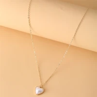 fashionable exquisite necklace creative simple retro artificial pearl heart shaped pendant alloy clavicle chain jewelry