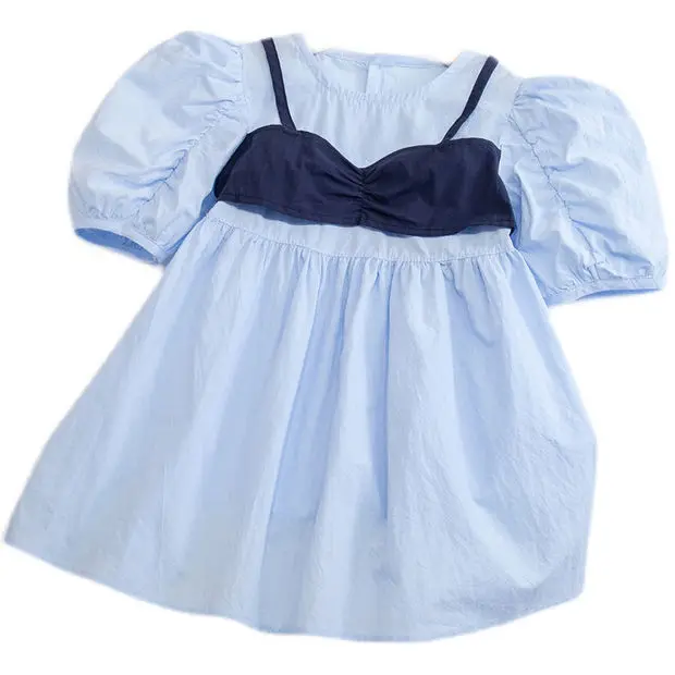 

2022 Summer New Kids Clothing Princess Dress Short Sleeve Fashion Skirt Little Girl Fake Two Piece Girls Dress Fashion Clothes