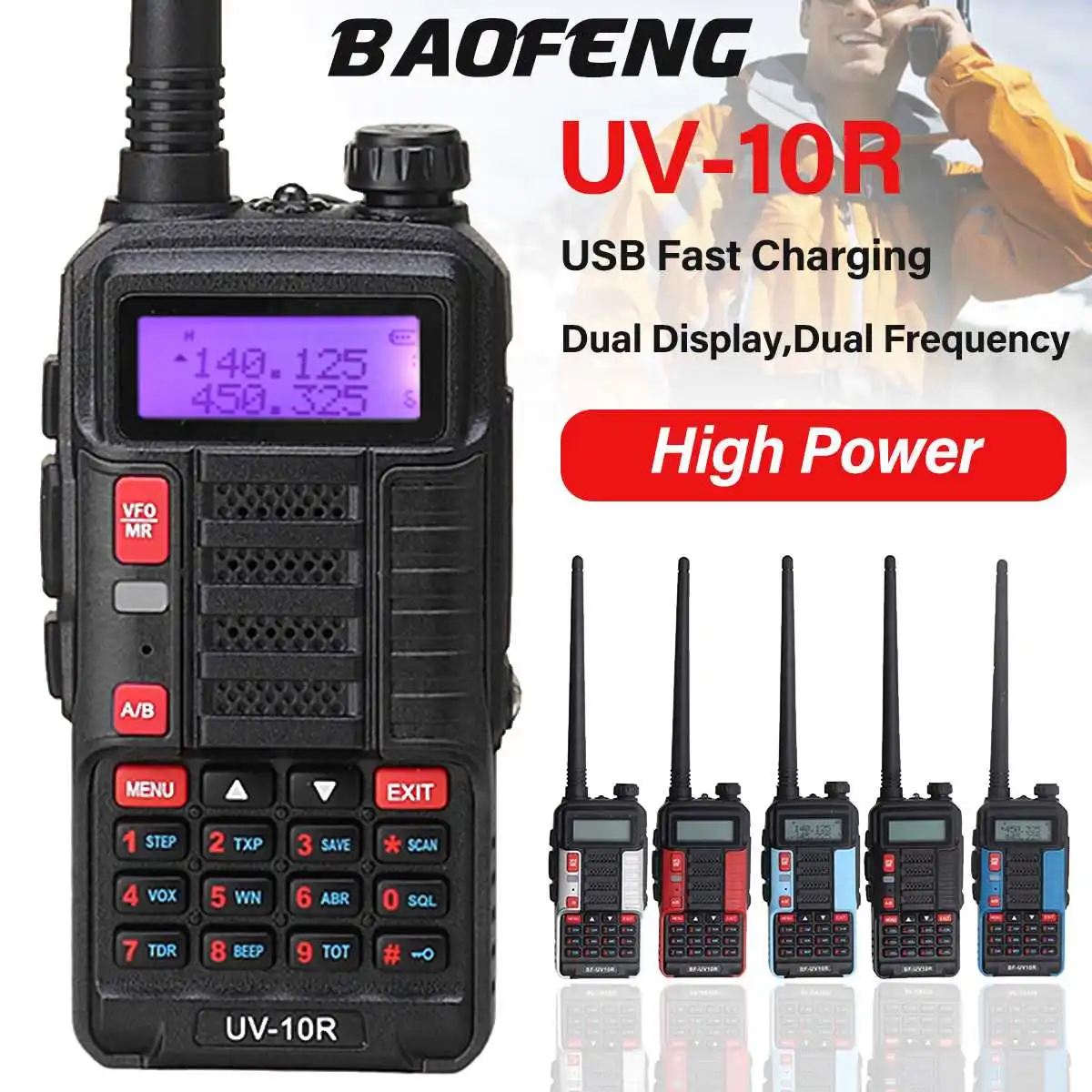 Baofeng BF UV10R 10W High Power USB Walkie Talkie 10 Watts VHF UHF Ham Radio Station UV-10R CB Radio Transmitter USB Transceiver