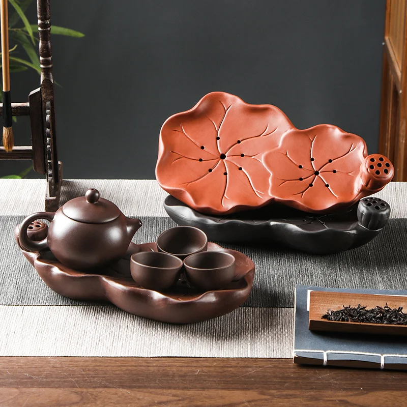 

Tea Household Tea Simple Kungfu Brewing Tray Chinese Tea Sea Clay Pot Dry Set Water Table Bearing Purple Tea Storage Table
