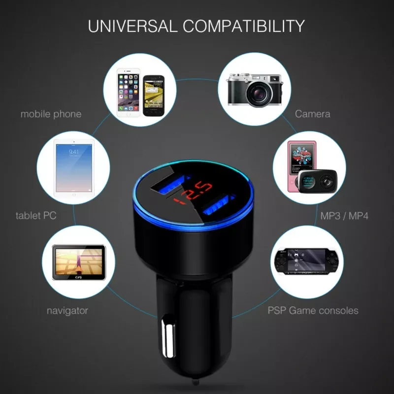 

For All Types Mobile Phone Charger Smart Dual USB Charging Car Charger Dual USB QC 3.0 Adapter Cigarette Lighter LED Voltmeter