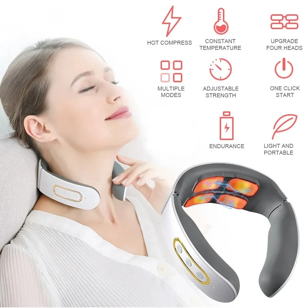 

Magnetic Pulse Electric Neck Massager 4 Head Cervical Vertebra Relax Neck Relaxation Machine Heating Pain Relief Body Massager