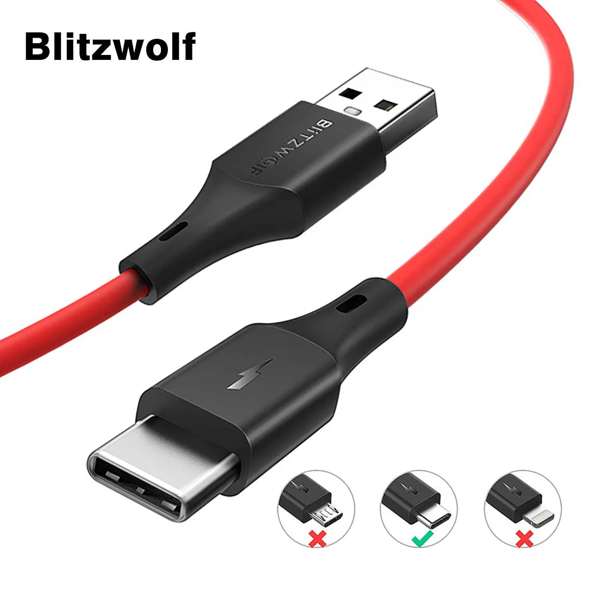 

BlitzWolf BW-TC15 3A USB Type-C Charging Data Cable 6ft/1.8m Fast Charging USB C Charger Cable Data Cord for Huawei Samsung