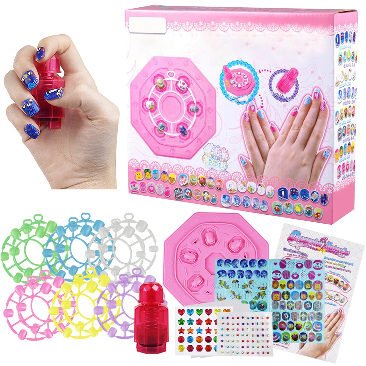 

Kids Makeup Kit Toy Creativity Development Pretend Nail Art Kit Early Educational Makeup Nail Sticker Set DIY Fake Nails